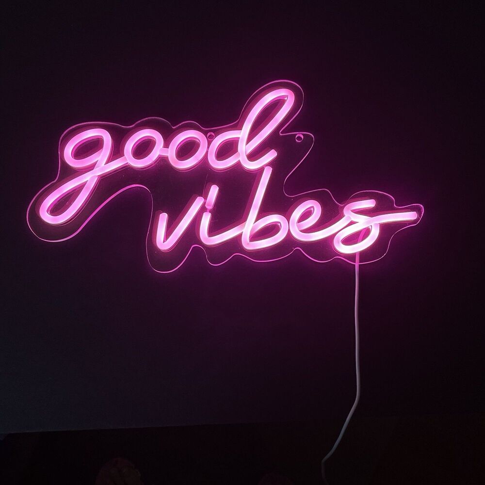 Good Vibes Neon LED Wall Hanging Light Hot Pink 17”, 6 Foot Cord